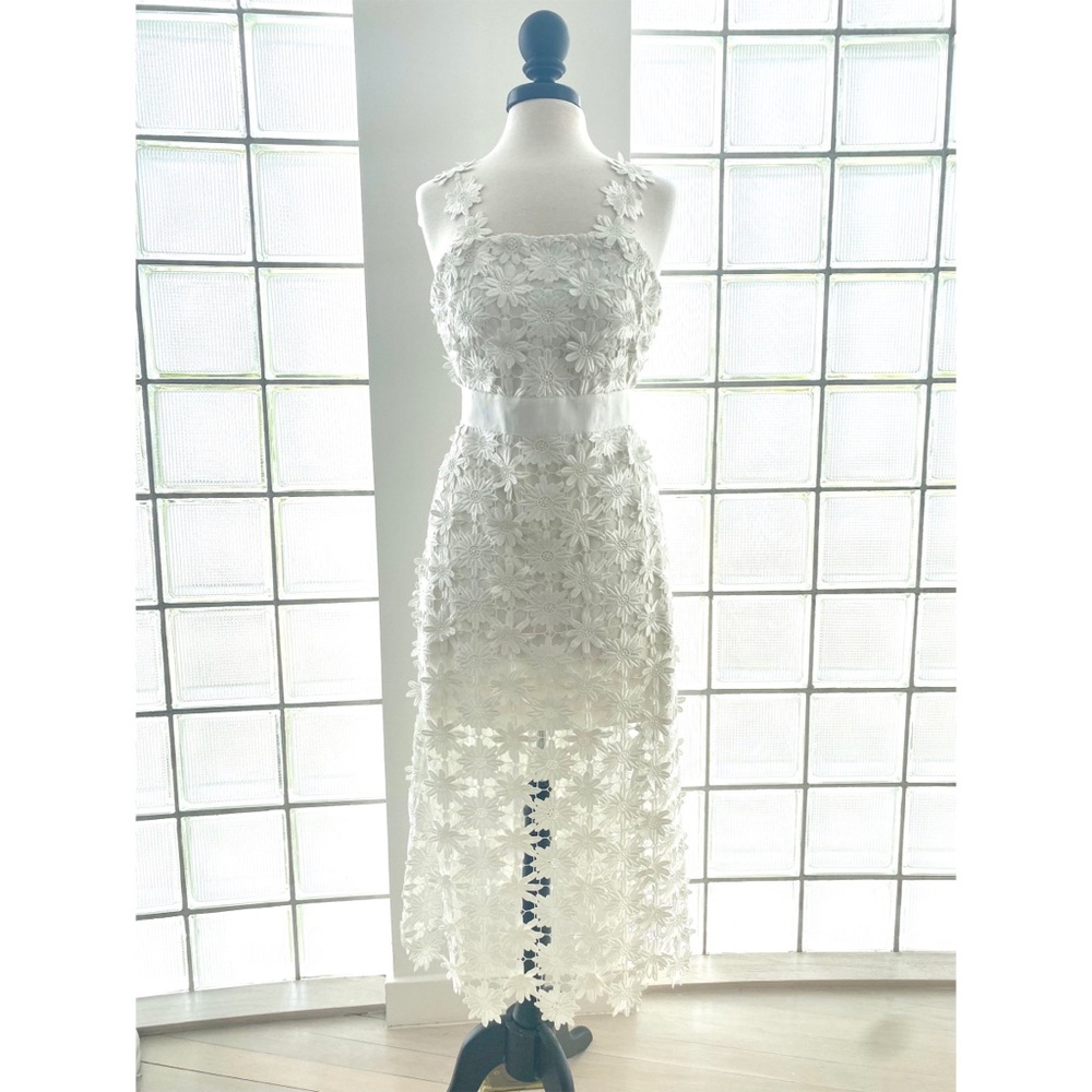 Self-Portrait Lace Midi Dress w/ Floral Straps